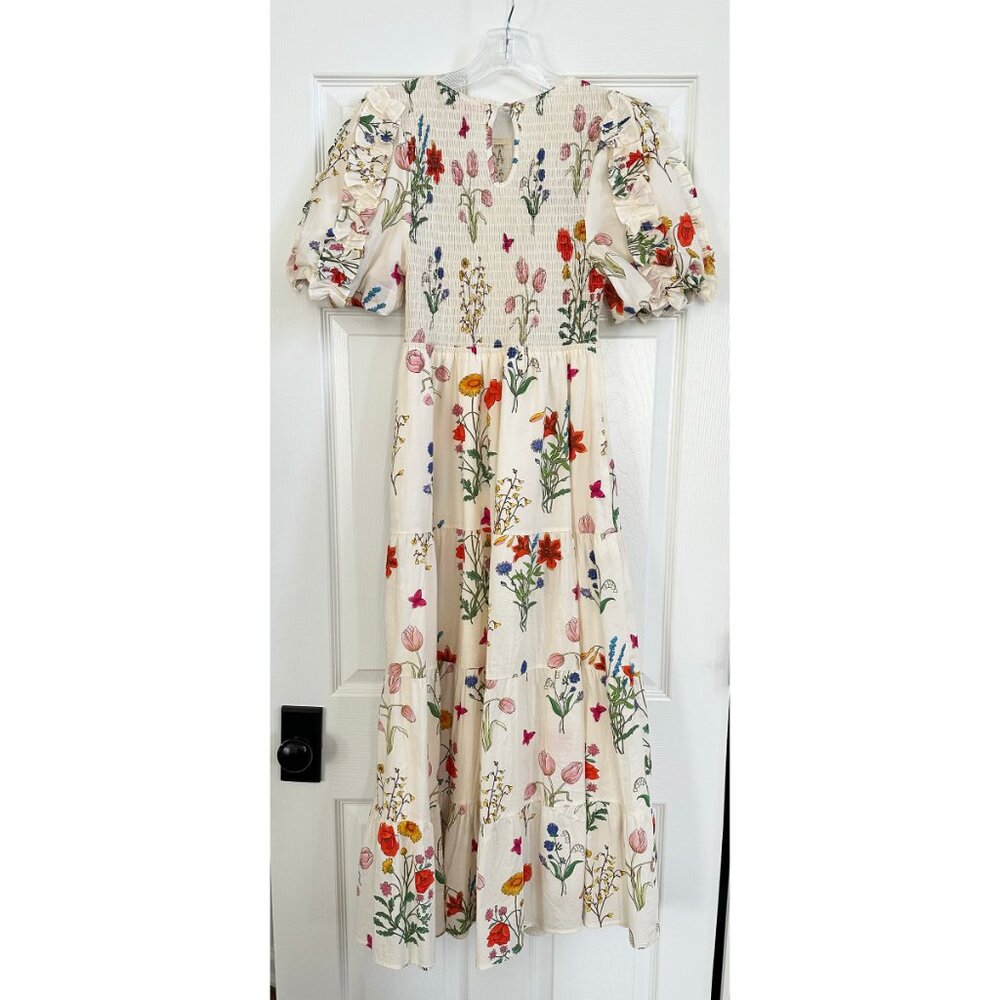 THML Ivory Floral Puff Sleeve Smocked Dress - Small - Picture 4 of 11